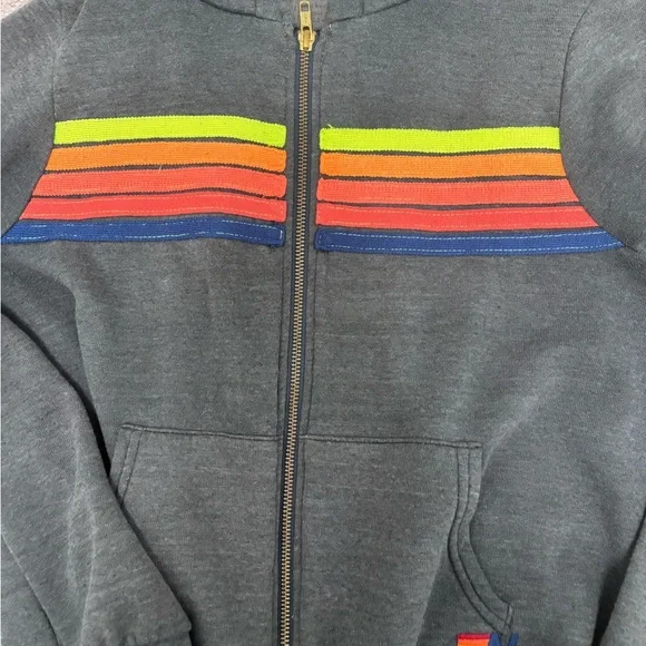 Aviator Nation 5 Stripe Gray Zip Up Sweatshirt - Picture 3 of 4